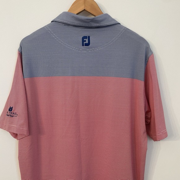 FootJoy Sea Trail Golf Club Polo Shirt Mens Large L Performance Striped Red Blue - Picture 11 of 13